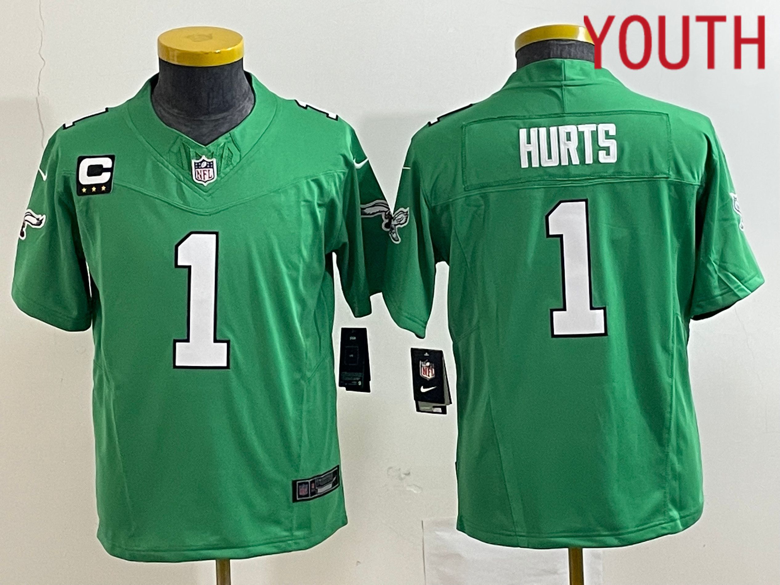 Youth Philadelphia Eagles #1 Hurts Green Nike Throwback Vapor Limited NFL Jerseys